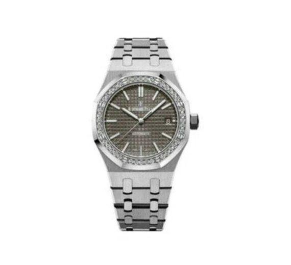 AUDEMARS PIGUET ROYAL OAK STAINLESS STEEL 37MM WITH DIAMONDS GREY DIAL LADIES WATCH