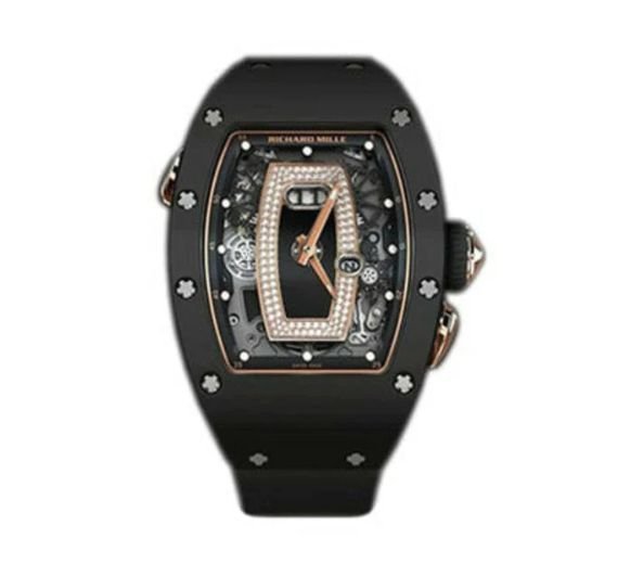 RICHARD MILLE BLACK CERAMIC & 18K ROSE GOLD AUTOMATIC DIAMOND & ONYX DIAL STRAP WATCH