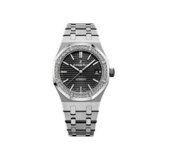 AUDEMARS PIGUET ROYAL OAK STAINLESS STEEL 37MM WITH DIAMONDS BLACK DIAL LADIES WATCH REF. 15451ST.ZZ.1256ST.01