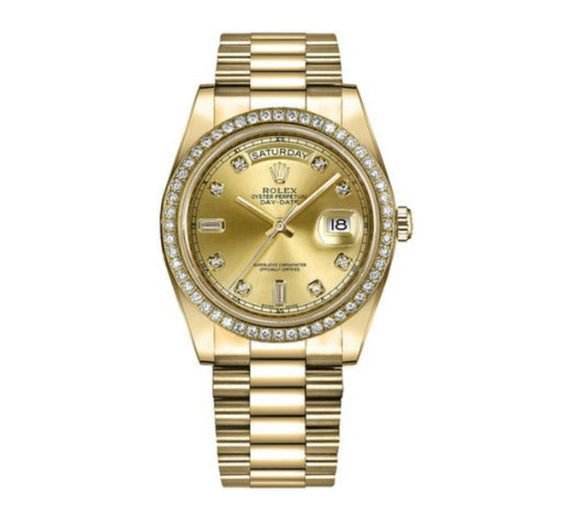 Rolex Day-Date 41 Champagne Diamond Dial Gold Watch 218348